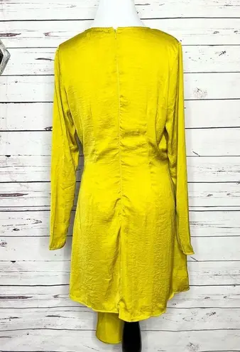 Nasty Gal  Chartreuse Satin Long Sleeve Draped Mini Dress Size 8 Medium