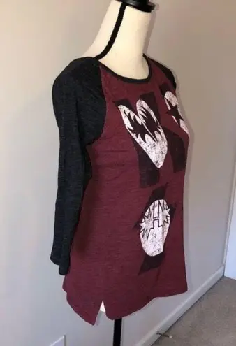 KISS Band Tee Womens Size Medium Dark Gray Baseball Style Distressed 2014