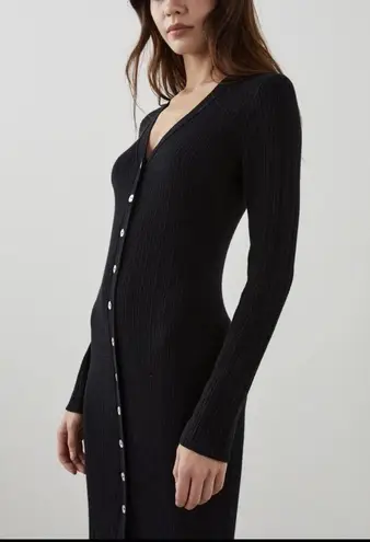 Rails NWOT Lorraine Long Sleeve Button Front Ribbed Sweater Midi Dress Black XS