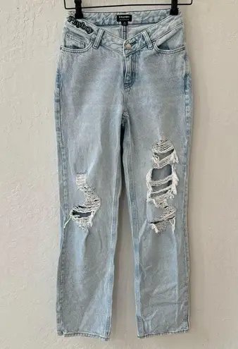 Playboy PacSun Blue  Distressed Cloud Ten V Dip Rise Boyfriend Jeans 25