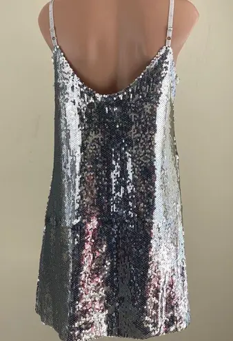 Silver Sequin Slip On Sweetheart Dress