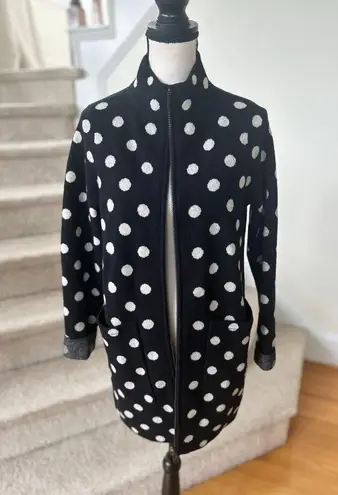 Field Flower Black & White Polka Dot Wool Full Zip Sweater Cardigan Coat Size XS