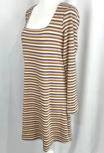 VERO MODA New Square Neck Long Sleeve Mini Dress Frida Neutral Stripe