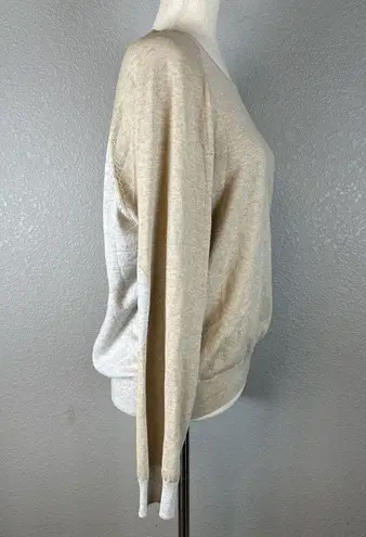 J. McLaughlin Womens Contrast Sweater Size XL Beige Gray Cotton Modal Elbow Patch