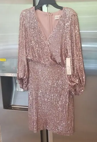 Eliza J ππ Sequin Balloon Sleeve Cocktail Dress ~ Mauve 4 NWT