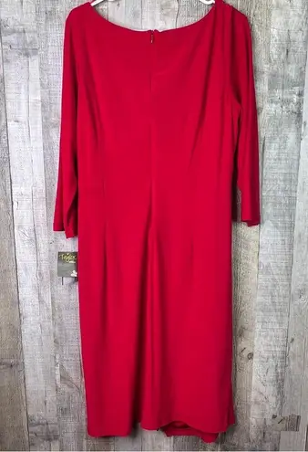 Taylor Woman 14W Crewneck 3/4 Sleeve Red Sheath Ruched Cinched Faux Wrap Dress