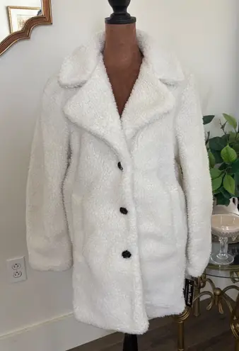 Jason Maxwell Teddy Bear Coat Winter Warm Plush Faux Fur Jacket Ivory Medium - Image 1