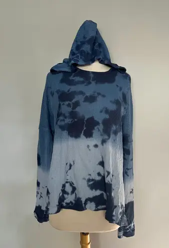 T Party Fashion T Party Navy Blue Tie Dye Waffle Knit Hooded Hoodie Sweater