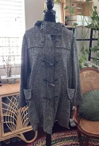 Whistles Black & Gray Tweed Toggle Horn Button Up Hooded Pea Coat Size 4