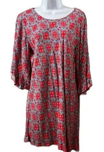 Escapada Escapade Living Turquoise & Red Geometric Boho Pattern Sz Large Dress