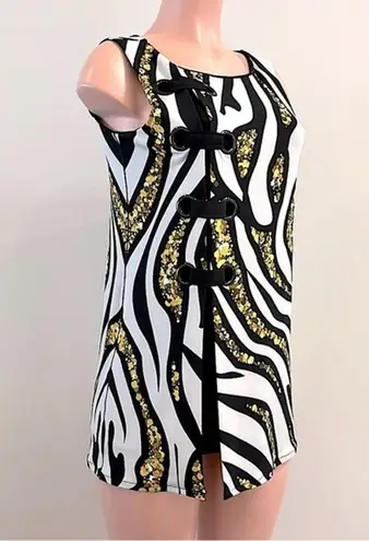 Eva Varro Charms Cap Sleeveless Y2K Bohemian Animal Print Tunic Top Sz Small NEW White