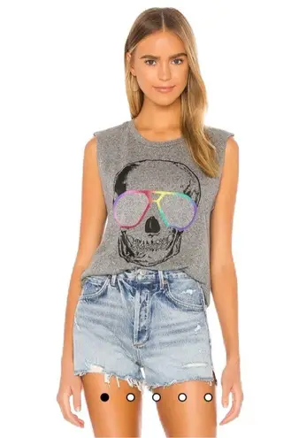 Lauren Moshi Grey Crystal Embellished Skull Kel Tank Top Size Medium New W/ Tag