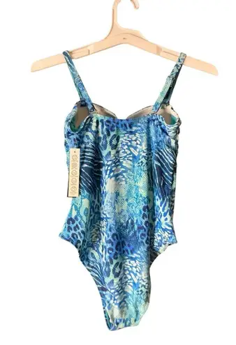 Tahari Blue and Green One Piece Swimsuit with Sweetheart Neckline