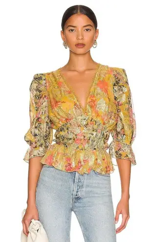 Hemant and Nandita Nova Bodysuit in Mustard Multi X-Small New Womens Blouse Top - Image 1
