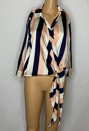 Missguided  Wrap Tie Side Chunky Stripe Blouse Top