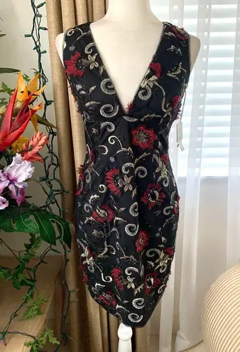 Aidan Mattox 3D Embroidered Sleeveless Mini Cocktail Dress in Wine Multi