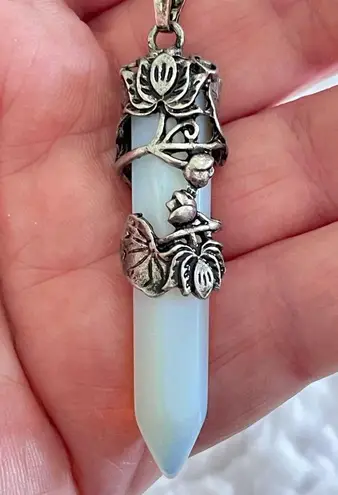 Wire wrapped opalite lotus sword pendant, chakra, amulet, meditation White