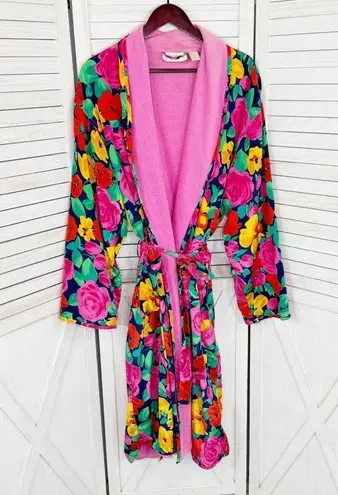 Victoria's Secret Victoria’s Secret Vintage Floral Satin Terrycloth Lined Robe Blue Pink One Size