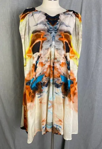 Âme Sœur Berlin Handmade Abstract Silk Blend Tunic Dress 10 Artwear Germany Orange Size 6