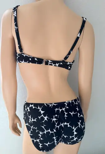 NEW Vintage Carabella High Waist Bikini Bottom Black White Floral Made in Mexico Size 10
