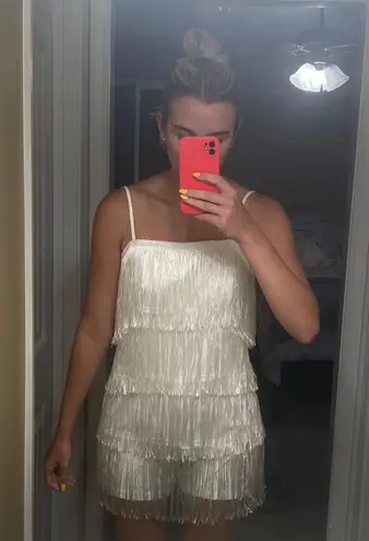 White Fringe Romper Size L