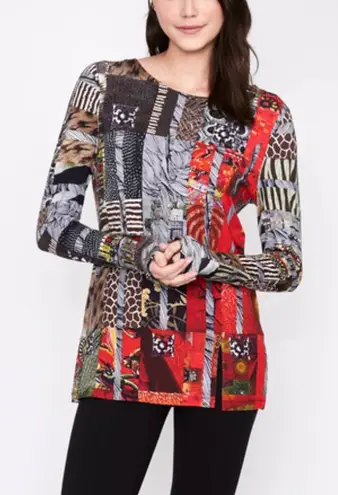 Simply Art by Dolcezza Long Sleeve Top M Artsy Stretchy Art to Wear Animal Print Red Size M
