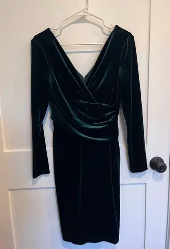Eliza J Surplice V-Neck Long Sleeve Velvet Ruched Sheath Dress (size 6)