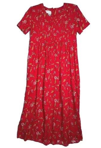 Betsy Lauren Dress Womens 6 Red Yellow Floral Midi Bohemian Cottagecore Prairie