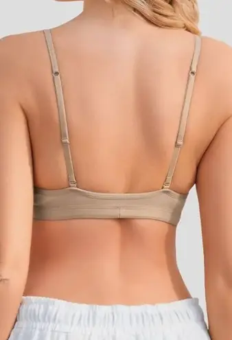 Inibud Cream Removable Padded Yoga Seamless V Neck Bralette