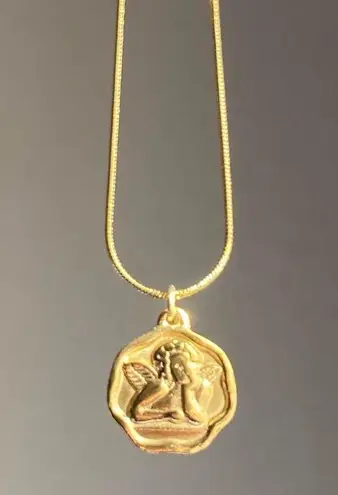 Habitat Handmade gold tone stainless steel Angel cherub goth cute chic necklace👼💗