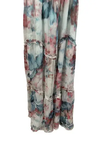 Storia  Watercolor Floral Midi Dress Blue White Pink Size Small