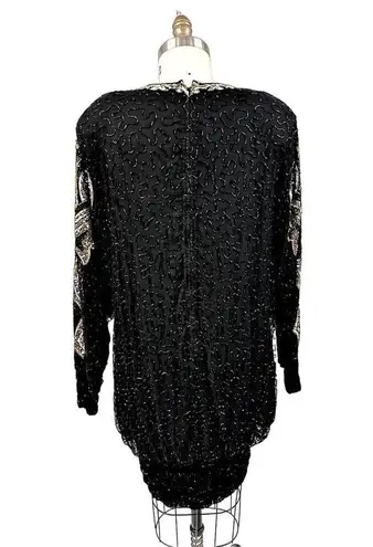 Mob wife era 80s VTG Lillie Rubin Blk/Gld Sequined Silk Hobble Dress Black Sz L Size L