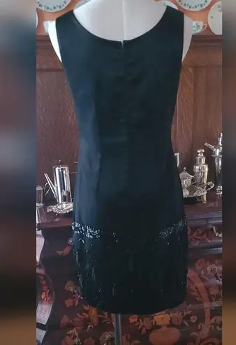 Custom Made Silk Satin Dress w/ Appliqué Accents Black Size M