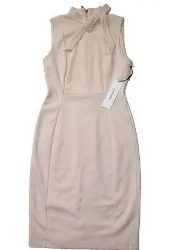 Calvin Klein NWT  Tie Neck Sheath in Pale Pink Sleeveless Stretch Crepe Dress 2