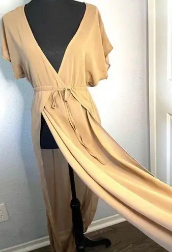 Beach Cover Up Dress With Side Slits Tan
