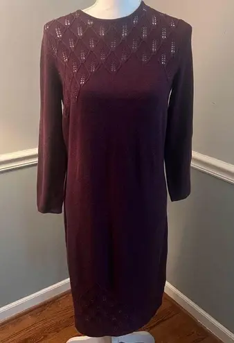J. McLaughlin Burgundy - Plum Eyelet Knit Cotton Sweater Shift Dress Size M