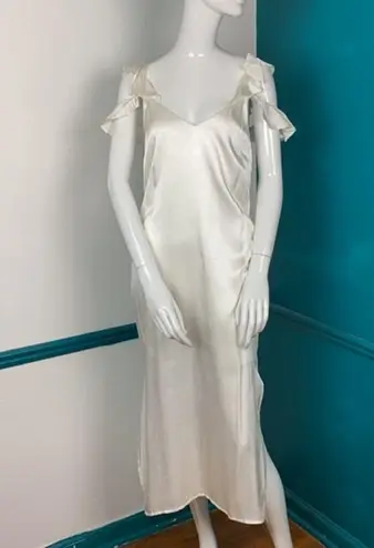 WAYF ivory satin slip dress. Midi small