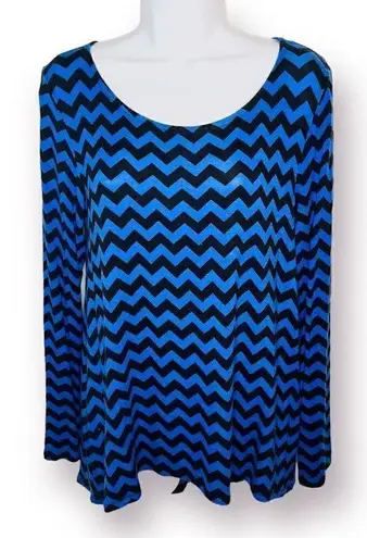 Shanley Chevron Mesh Back Casual Long Sleeve Top Hi Lo Hem Royal Blue Black M Size M