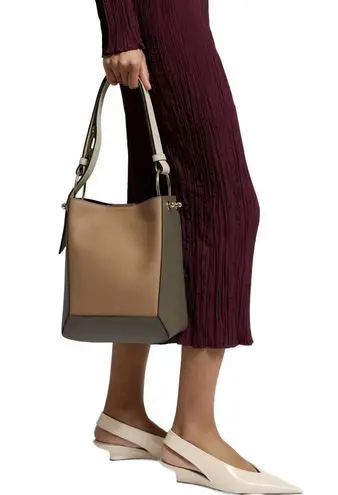 Strathberry Lana Midi Bucket Bag Leather Khaki/Caramel/Diamond NWT Brown