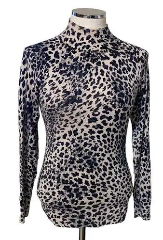 Vertigo Paris Cheetah Print Studded Embellished Long Sleeve Mock Neck Top Small