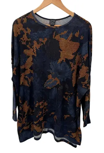 Clara Sun Woo Tunic Top Womens Small Oversized Blue Gold Floral Polyester VTG