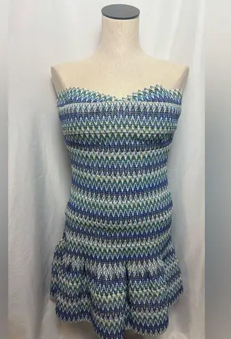 Wow Couture Colorful Embroidered Mini Dress Blue Green Strapless Dress Small
