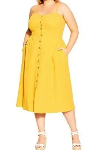 City Chic Yellow Sleeveless Scallop Button MIDI Dress Plus Size XSmall NWT