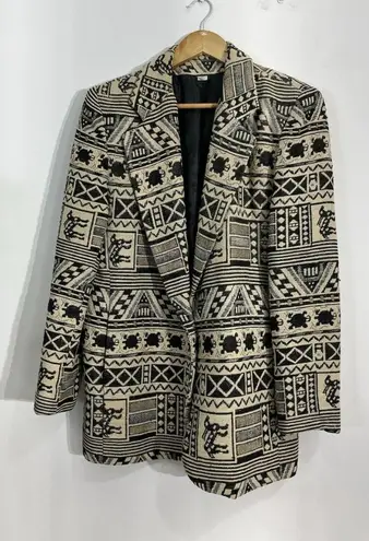 Womans Medium Brown Beige Jacquard Animal Geometric Lined Blazer