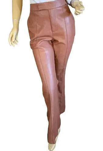 Avec Les Filles BROWN FAUX LEATHER FLARE LEG PANTS (S)