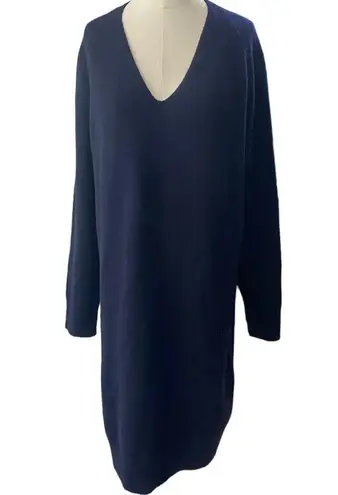 Vince  Deep V-Neck Sweater Dress Navy coastal blue Size Large Cashmere Wool