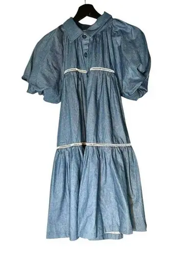 En Saison Tara Tiered Cotton Trapeez Shirtdress Blue Size XS