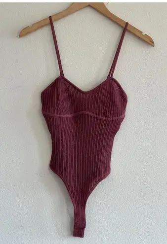 SKIMS Sheer Knit Cami Bodysuit in Beet, Size Medium
