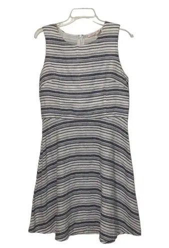 St. Tropez Blue White Linen Shift Dress Womens Size 10 Sleeveless Summer Stripes