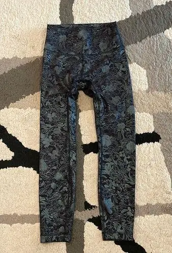 Lululemon  Wunder Train High Rise Tight Leggings 25” Foil Metallic Floral Black 6